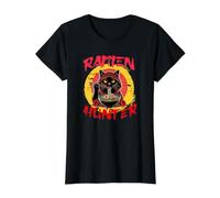Chat Cool Mangeant des Ramen Dessin animé Ramen Hunter Noodle Lover T-Shirt Graphique avec Valeur, Femme, Noir, XS