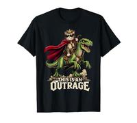 Chat Cool Qui chevauche Un Dinosaure This is an Outrage Funny Kitty TRex T-Shirt Graphique avec Valeur