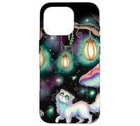 Chat cosmique dans une forêt de champignons enchantée avec lanterne lumineuse Coque pour iPhone 16 Pro