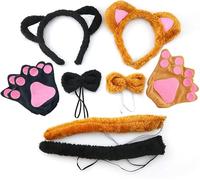 Chat Cosplay Set, Bandeau Gants de queue, Masque Batman pour Chat - Ensemble Déguisement Chat Fille avec Queue de Chat et Peluche, Idéal pour Jeunes et Animaux de Compagnie