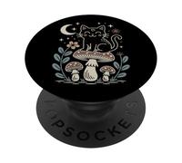 Chat Cottagecore - Champignon Floral esthétique - pour Femme - Amoureux des Chats PopSockets PopGrip Adhésif