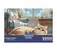 Chat Couche graduelle Or Court 1000 Pièces Puzzles pour Adultes Et Enfants sur Le Thème De Animal de Compagnie Cadeau Stimulant Parfait Décoration De La Maison 38x26cm/1000pcs