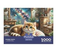 Chat Couche graduelle Or Court Puzzles 1000 Pièces pour Adultes Et Enfants Animal de Compagnie Puzzle Classique Puzzle Impossible Activité Familiale Parfaite Art Classique 70x50cm/1000pcs