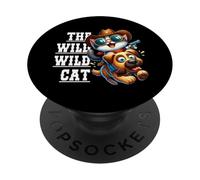 Chat Cowboy Dessin Animé Montant Un Chien, The Wild Wild Cat PopSockets PopGrip Adhésif