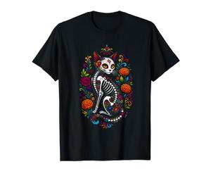 Chat Crâne Jour des Morts T-Shirt Graphique avec Valeur