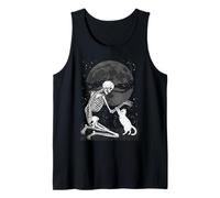 Chat Crâne Lune Halloween Graphique Goth Kitty Squelette Débardeur