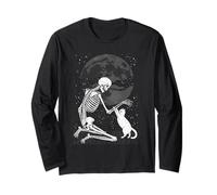 Chat Crâne Lune Halloween Graphique Goth Kitty Squelette Manche Longue