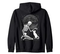 Chat Crâne Lune Halloween Graphique Goth Kitty Squelette Sweat à Capuche
