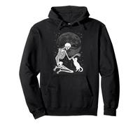 Chat Crâne Lune Halloween Graphique Goth Kitty Squelette Sweat à Capuche