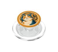 Chat crème avec écouteurs pour Les Amoureux des Chats, propriétaires de Chats PopSockets PopGrip pour MagSafe
