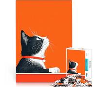 Chat Curieux sur Orange Puzzle 1000 pièces pour Adultes Jeu Stimulant et Jeu Familial est idéal comme Cadeau pour Toute la Famille 38x26cm