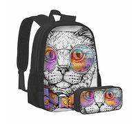 Chat dans des Lunettes avec Noeud Papillon Sac à Dos Animal Portrait Gentleman Kitty Pet Sourire Blanc école Cartable avec étui à Crayons