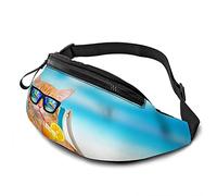 Chat dans des Lunettes de Soleil Transat Sac de Taille décontracté pour Homme Femme Kitty se détendre Boire du jus d'orange océan Plage Sac Banane Durable Profiter du Sport randonnée Course à Pied c