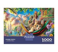 Chat dans hamac en forêt 1000 Pièces Pack Puzzle Animal de Compagnie apaisant Puzzle Carton Extra-épais - Collectionneurs’ Favorite, Détente, Pause Bureau Voyage Et Fêtes 52x38cm/1000pcs