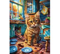 Chat dans la Cuisine Cosy 300 Pieces Casse-tête Adulte en Carton Haute Densité Difficile Motif Complexe Décoration Murale Anti-Stress Idée Cadeau Anniversaire 300 PCS