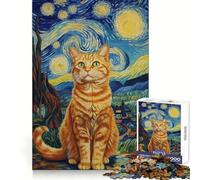 Chat dans la Nuit Étoilée Puzzle 1000 Pièces pour Adolescents Cadeau Sensuel et Détente 38x26cm