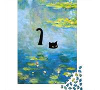 Chat dans la Peinture d'étang 1000 Morceaux Papier Écologique Casse-tête Amateurs Puzzle Facile Nettoyer Niveau Difficulté Équilibré Loisirs À La Maison 52x38cm/1000pcs