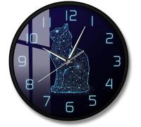 Chat dans Le Ciel Nocturne Horloge Murale Abstraite Chat Art Minimaliste Horloge Murale Moderne Mouvement Silencieux Montre Murale Kitty Home Decor, Metal Frame