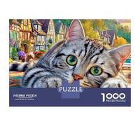 Chat dans Le Village 1000 Pièces Puzzle Impossible Belle Décoration Familiale Portrait de Chat Puzzles Jouets De Difficiles pour Adultes Et Enfants 38x26cm/1000pcs