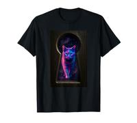 Chat dans l'espace regardant à travers un trou de serrure mignon coloré T-Shirt