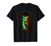 Chat dans l'espace regardant à travers un trou de serrure mignon coloré T-Shirt