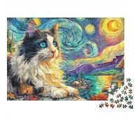 Chat dans Starry Night Style_4 Puzzle De 1000 Pièces Puzzle hautement jouable Jouet Éducatif pour Enfants Et Adultes 38x26cm/1000pcs