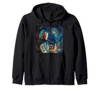 Chat dans Un Arbre avec Ciel étoilé Bleu après Gustav Klimt Sweat à Capuche