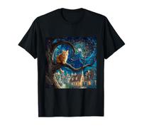 Chat dans Un Arbre avec Ciel étoilé Bleu après Gustav Klimt T-Shirt