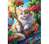 Chat dans Un Arbre avec Un Jardin de Roses 500 Pièces Puzzle Adulte en Carton Haute Qualité Épais Mythes fantastiques Difficile Moyenne Anti-Stress Décoration Murale Idée Cadeau Saint Valentin 50