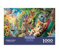 Chat dans Un hamac dans Les Fleurs 1000 Pièces Puzzle Animal de Compagnie Romantique Coffret Puzzle Carton Premium - Anti-Stress, Déco Murale, Cadeau Tous Publics, Stimule Cerveau 52x38cm/1000pcs