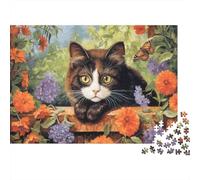 Chat dans Un Jardin Fleuri Puzzle Adulte Jungle Florale 1000 Pcs Papier pour Experts Résistant À La Déchirure Coupe Précise Décoration Murale Nouveau Modèle Emballage Élégant 52x38cm/1000pcs