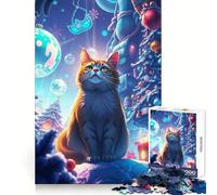 Chat dans Un Paysage Hivernal féérique Puzzle 1000 pièces pour Adultes Bien-être cérébral Temps Bien dépensé Cadeau d'anniversaire Parfait (38x52cm)