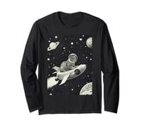 Chat dans Une fusée Spatiale Fun Retro Art Manche Longue