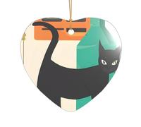 (Chat d'art moderne du milieu du siècle) en acrylique imprimé arbre de Noël 1 pièce ornements de Noël pour nouvelle forme de cœur