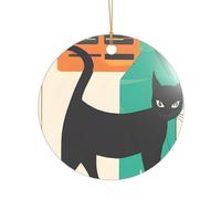 (Chat d'art moderne du milieu du siècle) en acrylique imprimé arbre de Noël 1 pièce ornements de Noël pour nouvelle forme ronde