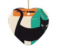 (Chat d'art moderne du milieu du siècle) imprimé arbre de Noël en céramique ornements pendentifs 1 pièce ornements de Noël pour nouvelle forme de cœur