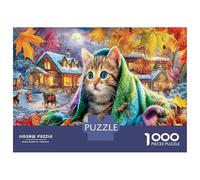 Chat d'automne 1000 Pièces De Puzzle Carton Épais Jeu De Puzzle Kitten Cozy Blanket Puzzle De Détente Et Puzzle De Voyage, Une Énigme du Cadeau De Noël Parfaite 70x50cm/1000pcs