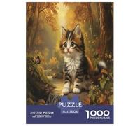 Chat de forêt norvégien Puzzles 1000 Pieces Cadeau Unique Jeu Éduchatif Défi Jouet À De Qualité Supérieure Peinture Art pour Adultes Et Enfants À Partir De 12 Ans 38x26cm/1000pcs