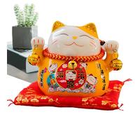 Chat De Fortune - Céramique 4,5 Pouces | Statue Mignonne De Maneki Neko | Chat Chanceux Agitant Le Bras | Décoration Intérieure | Ornement De Chance Symbolisant La Prospérité Et La Fortune Pour Les Ét