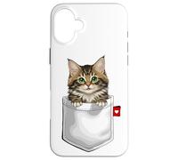 Chat de la forêt norvégienne dans Une Poche Qui Regarde Un Chaton Mignon Coque pour iPhone 16 Plus