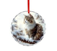 Chat de la forêt perché sur une branche enneigée en verre cristal à suspendre pour décoration d'arbre de Noël