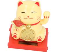chat de la Fortune solaire de 2 pouces avec boîte transparente Chat chanceux à alimentation solaire avec bras ondulant pour la maison, le bureau et la décoration du tableau de bord jaune