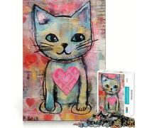 Chat de la Saint-Valentin au cœur Tendre Puzzle de 1000 pièces pour Adultes Technique Mixte Jeu de réflexion Découpe Nette Alignement Parfait Activité Amusante en Famille Soirée Jeux (38x52cm)