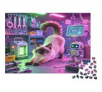Chat de Laboratoire Puzzle 1000 Pièces pour Adultes Jeu de Puzzle Papier Robot Science Fiction Scène Cadeau Maison Famille 70x50cm/1000pcs