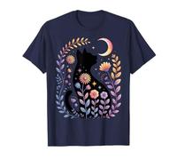 Chat de Minuit et Croissant - Scène de Jardin Lunaire enchanté T-Shirt