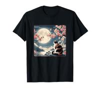 Chat de Montagne Japonais sous la Lune Sakura Fleurs de Cerisier T-Shirt