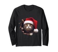 Chat De Noël - Bonnet Rouge et Regard Curieux Manche Longue