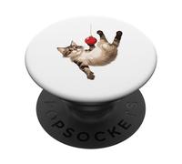 Chat de Noël Mignon accroché à Une Boule Rouge PopSockets PopGrip Adhésif
