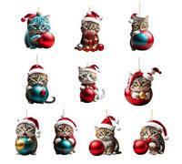 Chat De Noël Ornements,10 Pièces Arbre De Noël Chat Pendentif 2D Acrylique Chaton Miroir De Voiture Accessoires Boule De Noël en Forme De Chat Mignon pour Les Amoureux des Chaton
