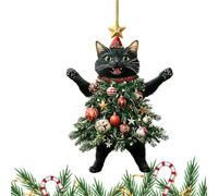 Chat De Noël Ornements, Chatons Acryliques 2D Portant des Arbres, Ornements Suspendus De Chat, Une Voiture De Réarrière-Plan De Voiture Créative, Accessoires pour l'arbre De Noël, Sac